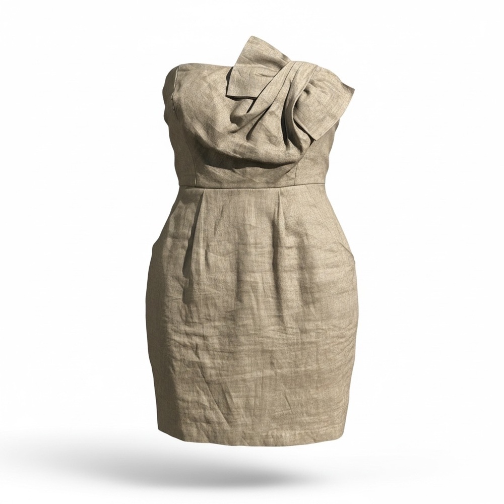 Pretty Good Strapless M sage green halter dress with bow accent 2076